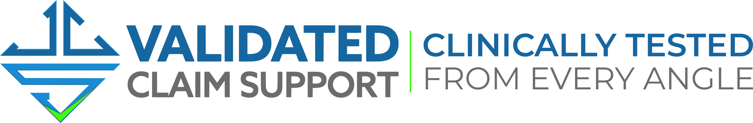Logo: VALIDATED CLAIM SUPPORT with 'CLINICALLY TESTED FROM EVERY ANGLE' text and a blue geometric emblem on the left.